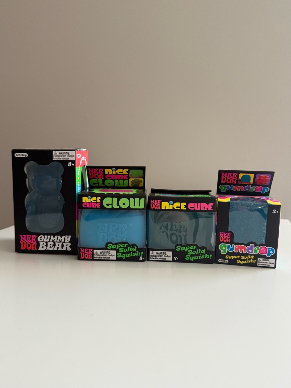 💙NeeDoh Squishy Lot 4 Blue Gummy Bear Nice Cube Glow Gumdrop Authentic